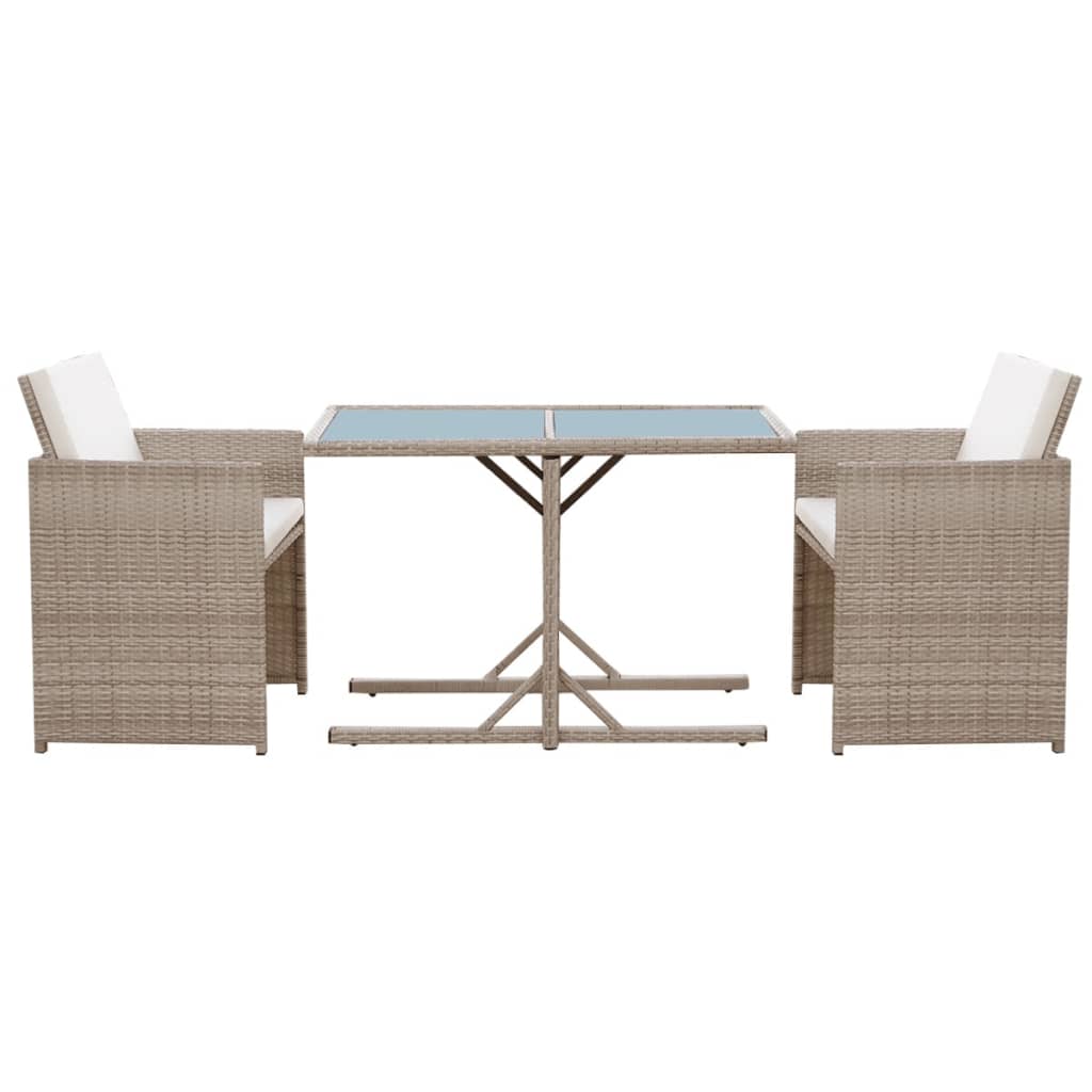 3-delige Bistroset met kussens poly rattan