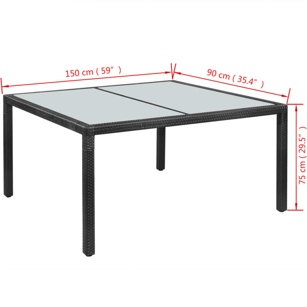 Table de jardin 150x90x75 cm poly rotin