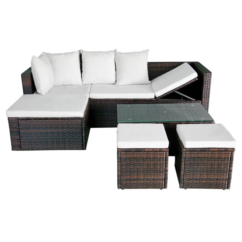 4-delige Loungeset met kussens poly rattan