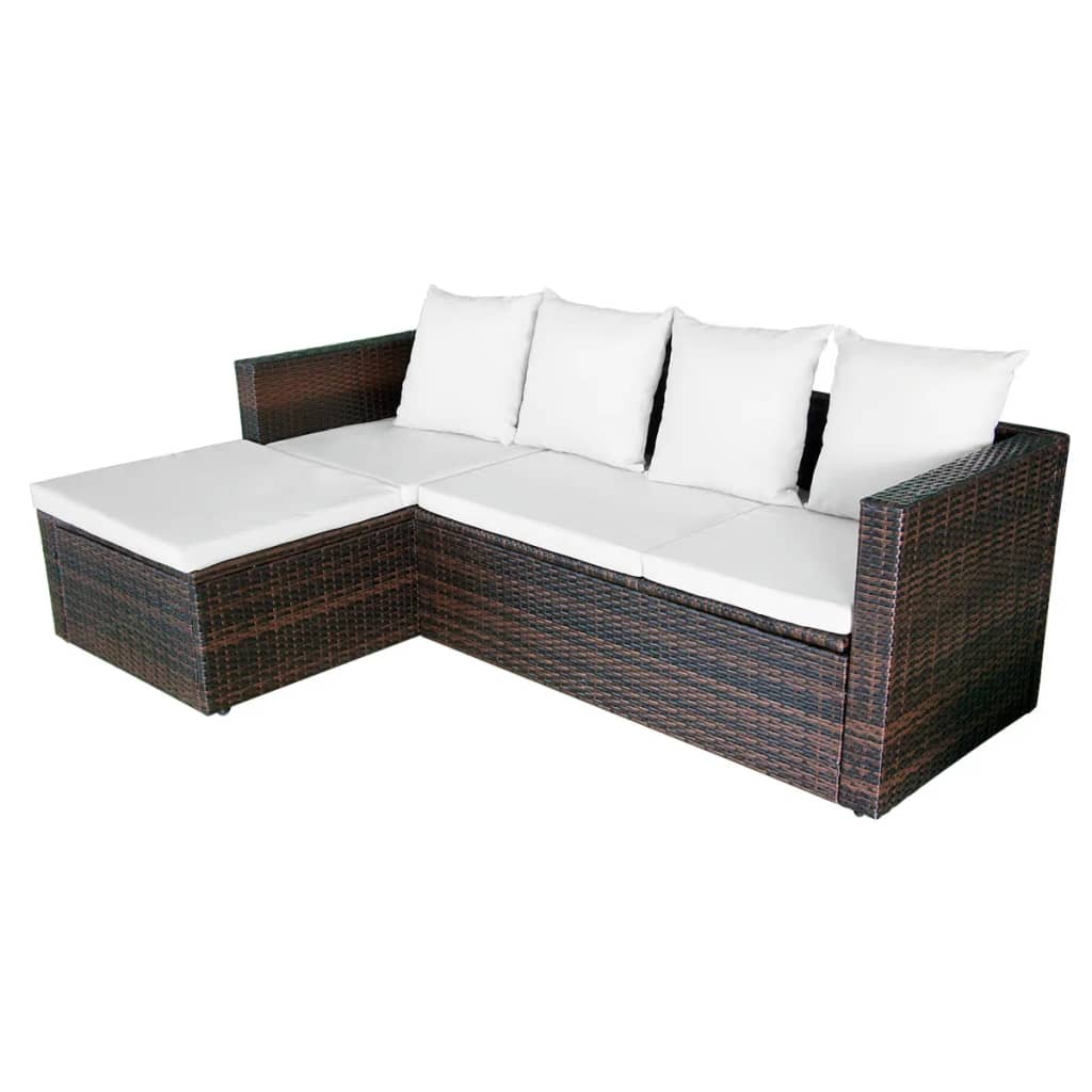 4-delige Loungeset met kussens poly rattan