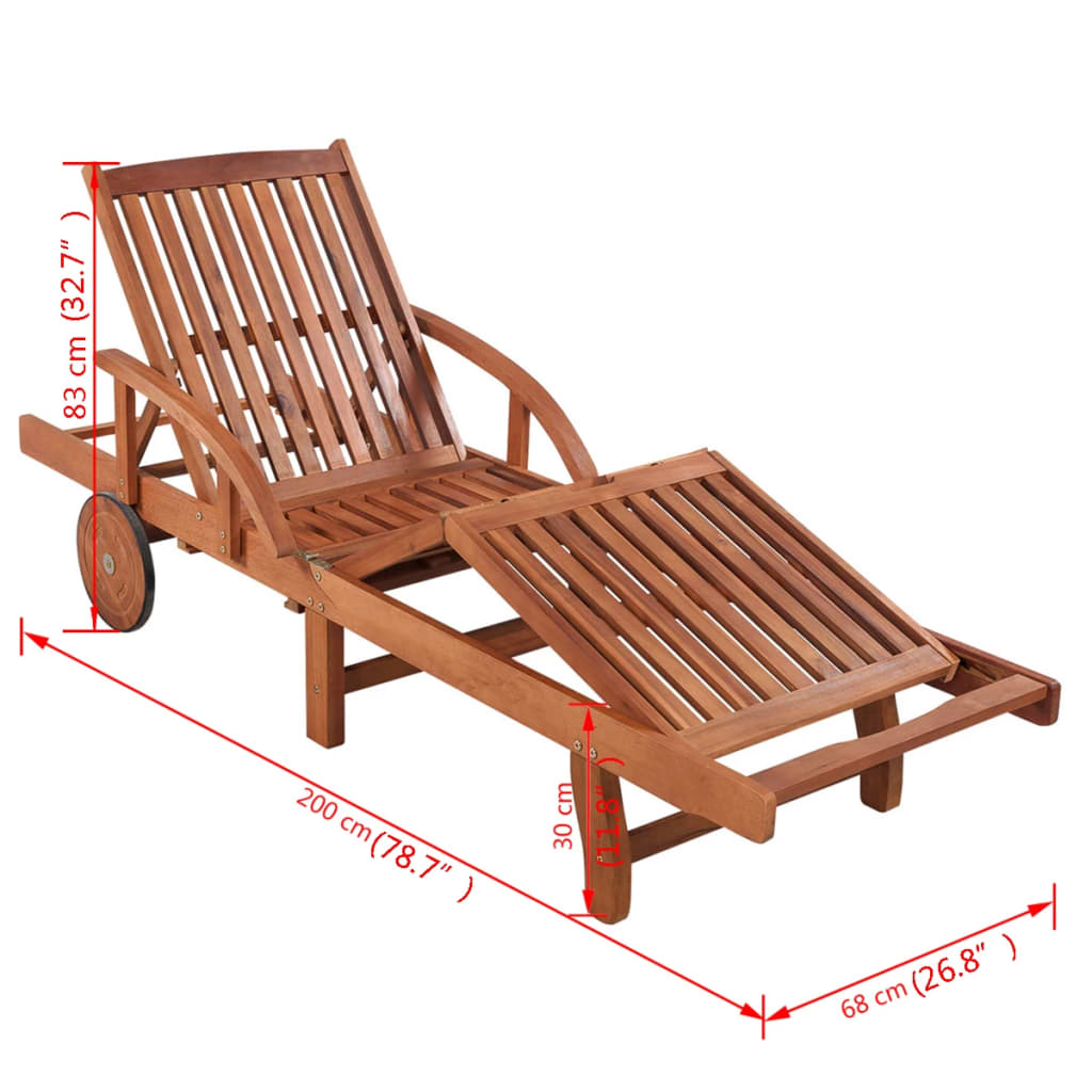 Bain de soleil avec coussin en bois d'acacia massif