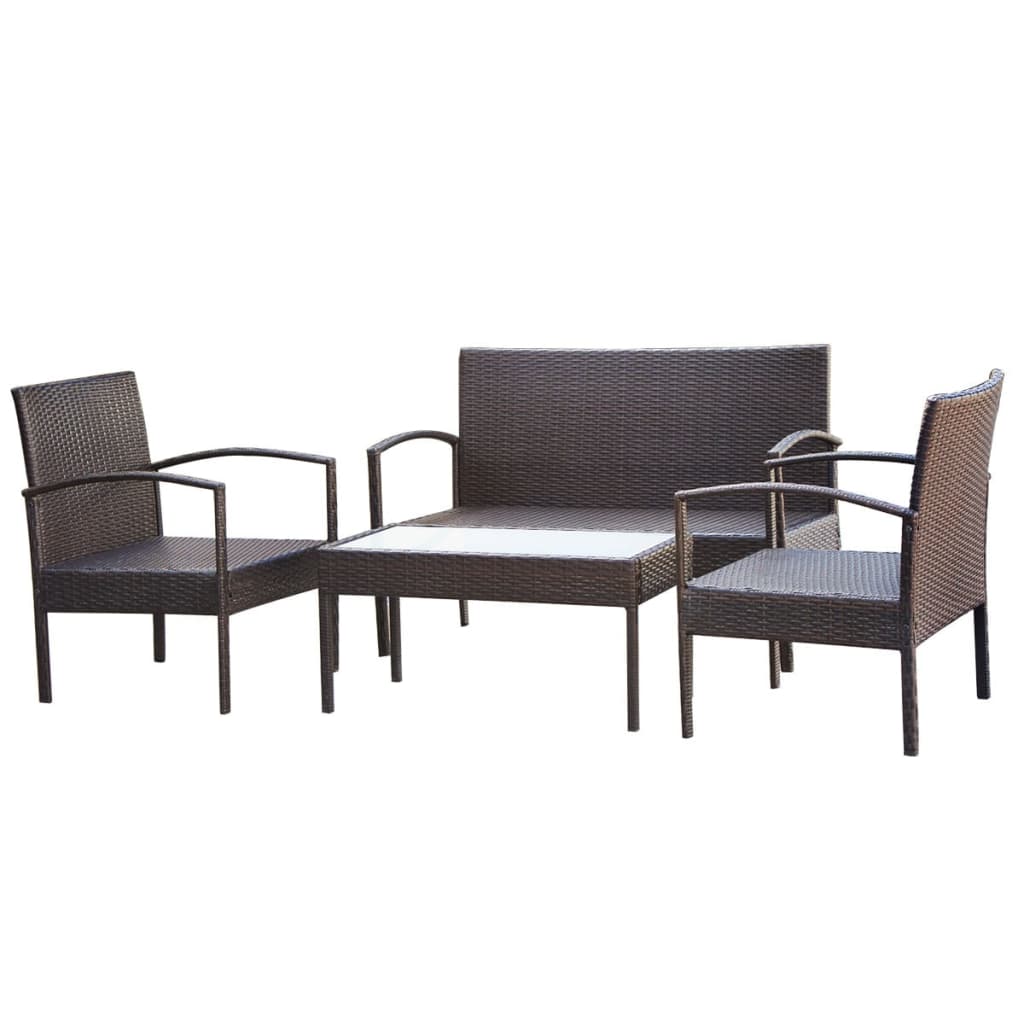 4-delige Loungeset met kussens poly rattan