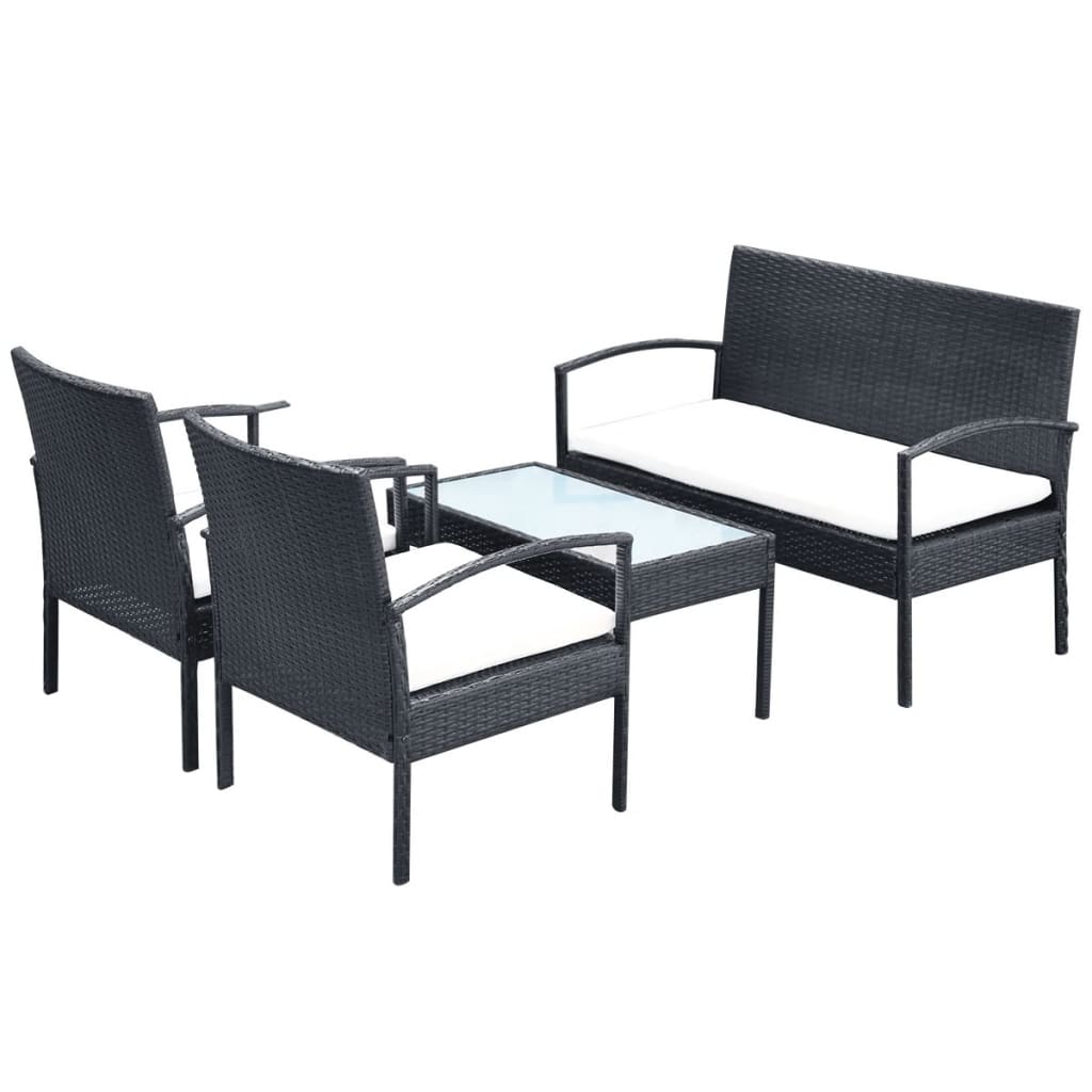 4-delige Loungeset met kussens poly rattan