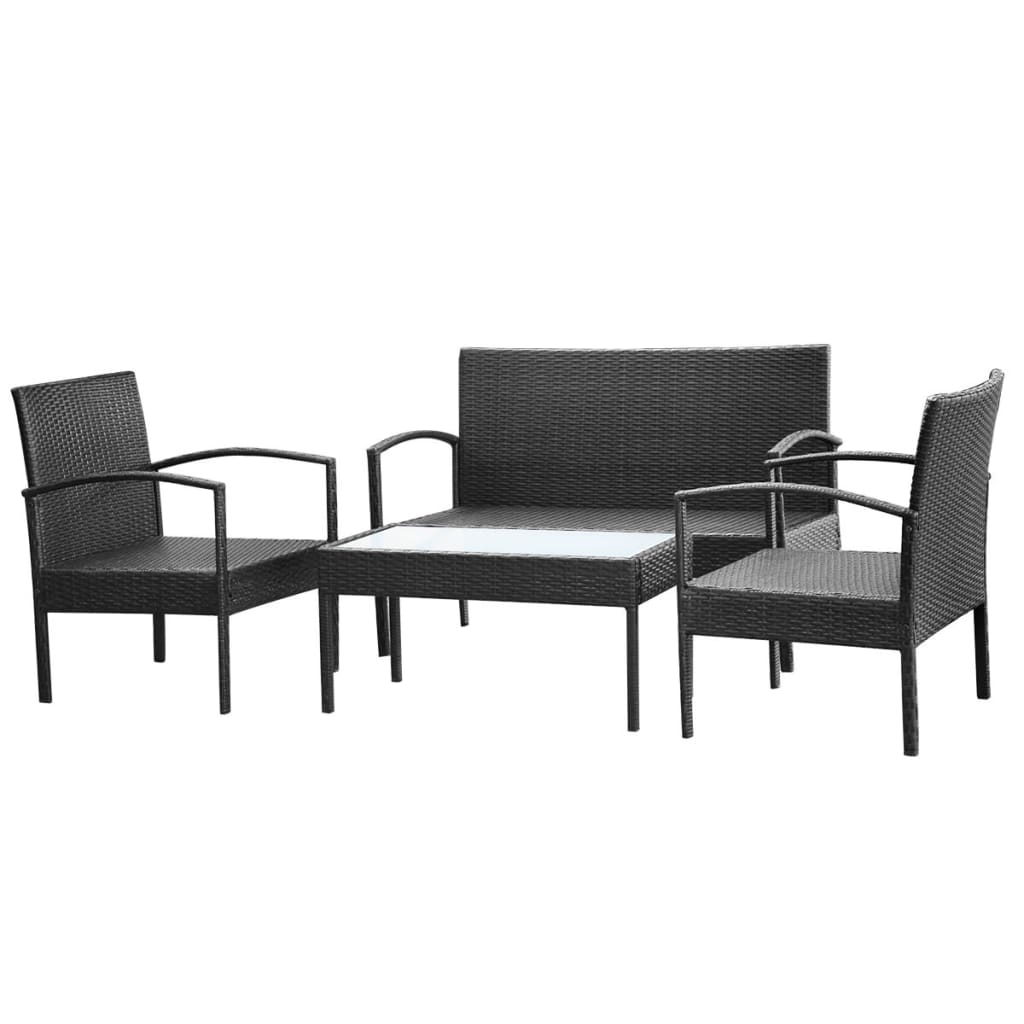 4-delige Loungeset met kussens poly rattan