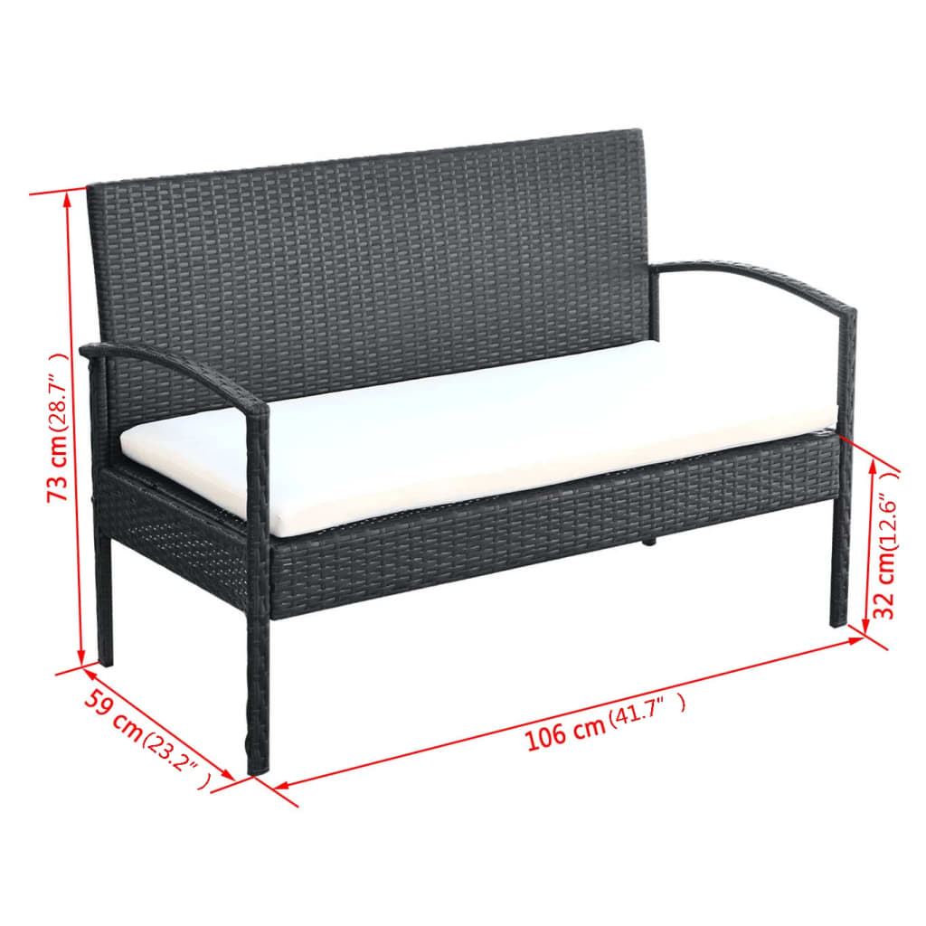 4-delige Loungeset met kussens poly rattan