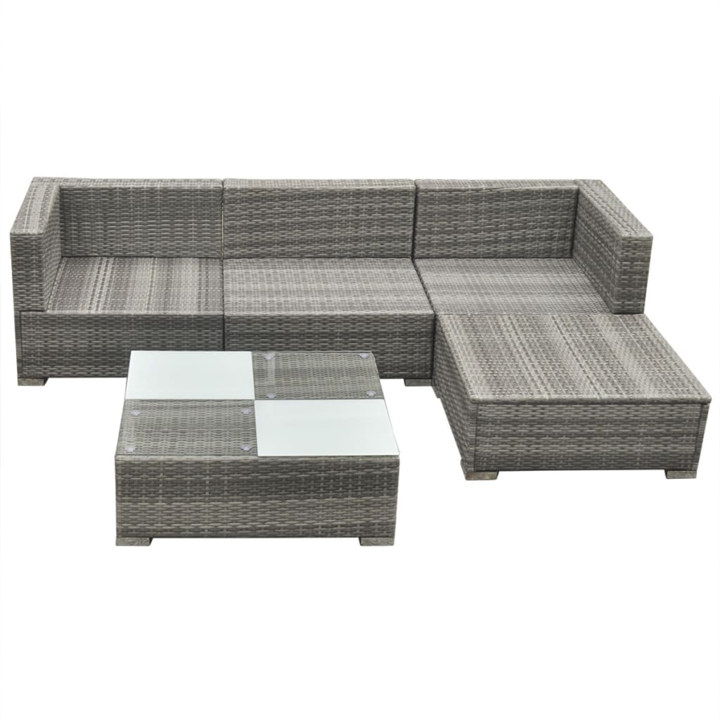 5-delige Loungeset met kussens poly rattan