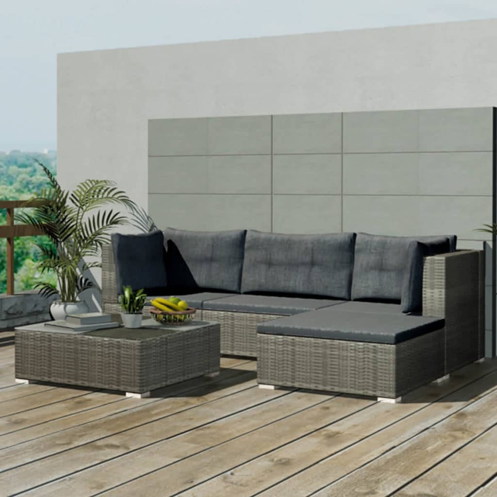 5-delige Loungeset met kussens poly rattan