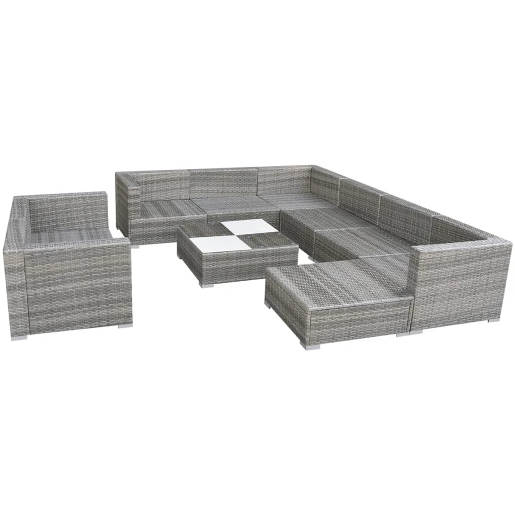 10-delige Loungeset met kussens poly rattan