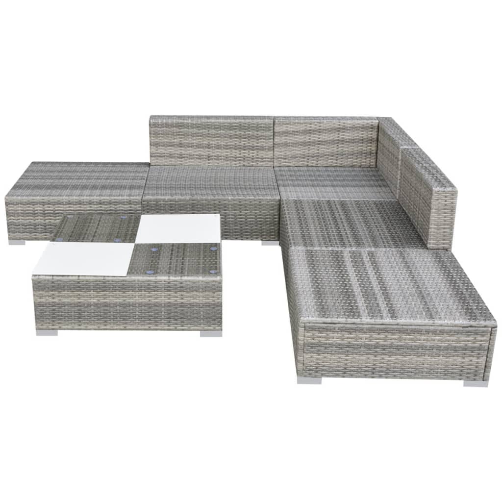 6-delige Loungeset met kussens poly rattan