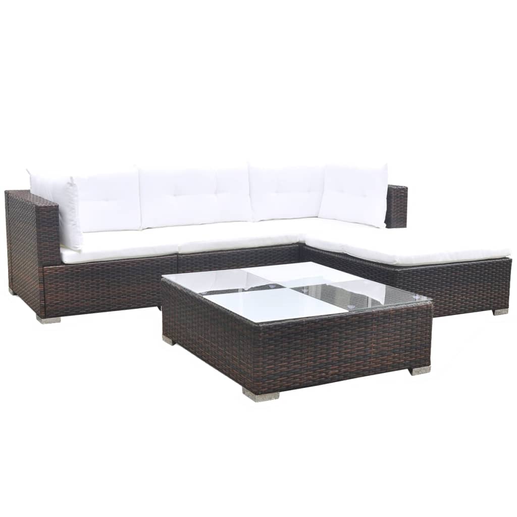 5-delige Loungeset met kussens poly rattan