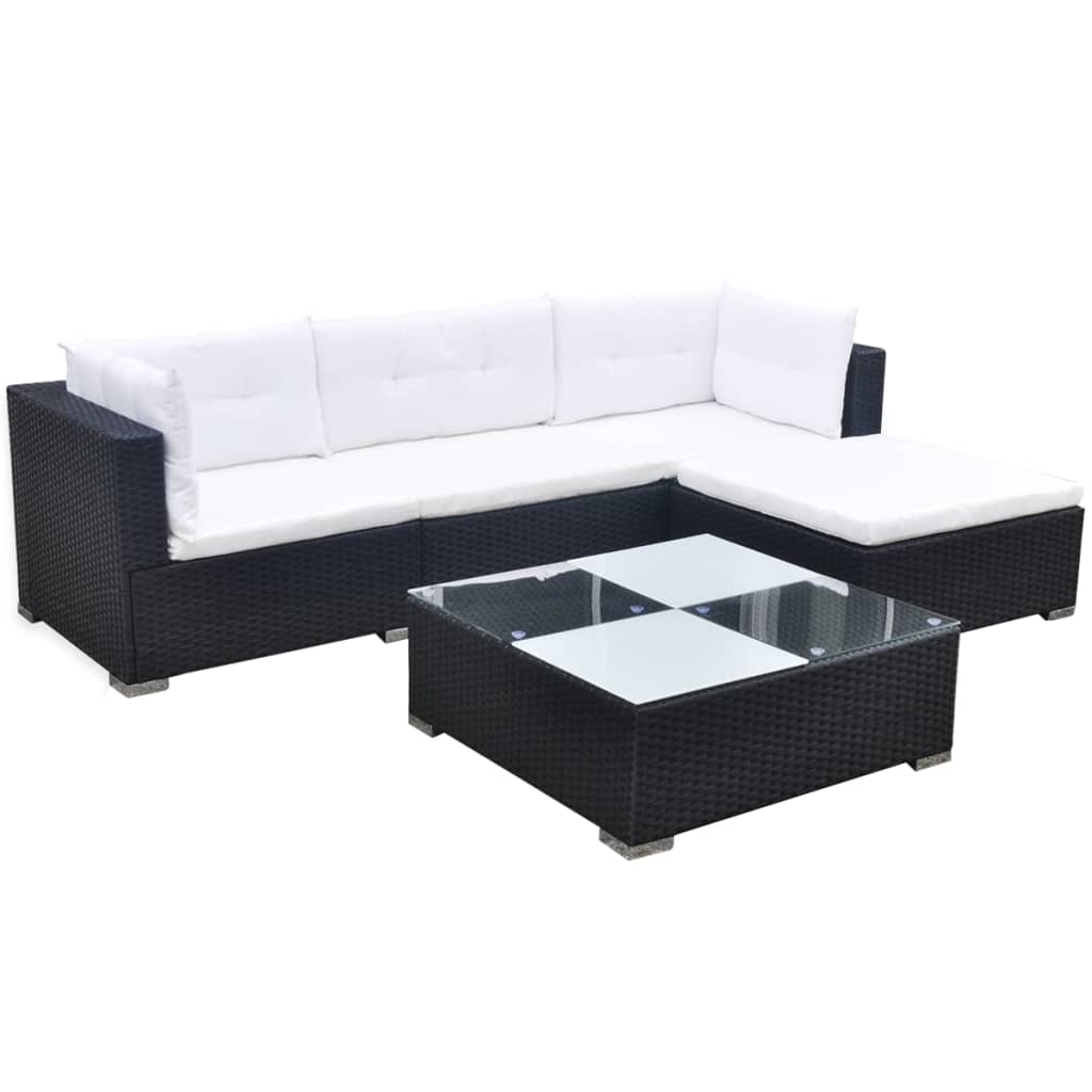 5-delige Loungeset met kussens poly rattan