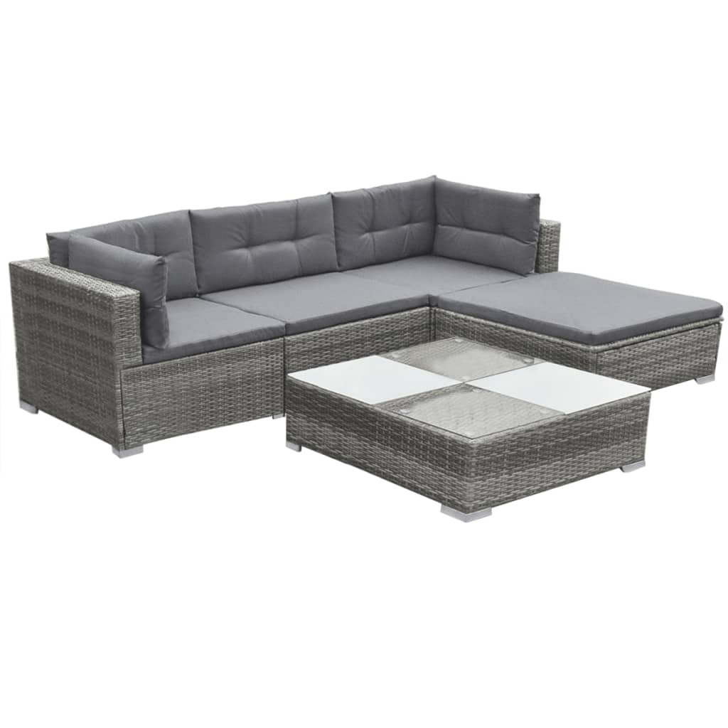 5-delige Loungeset met kussens poly rattan