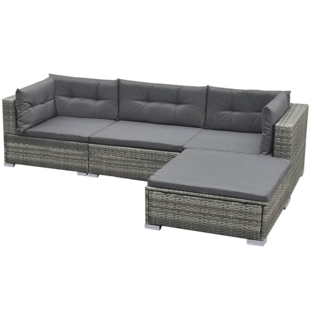 5-delige Loungeset met kussens poly rattan