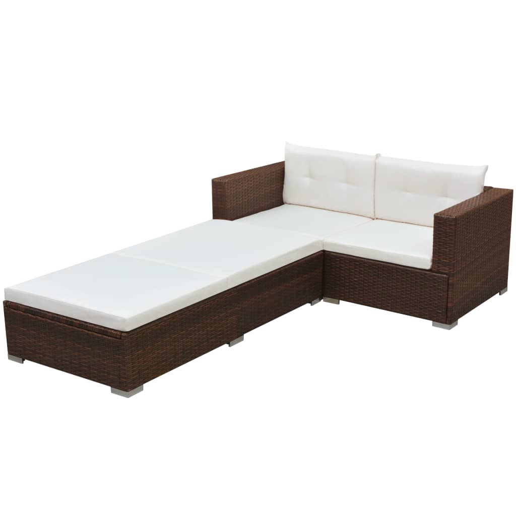 3-delige Loungeset met kussens poly rattan