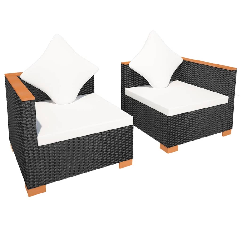 8-delige Loungeset met kussens poly rattan zwart