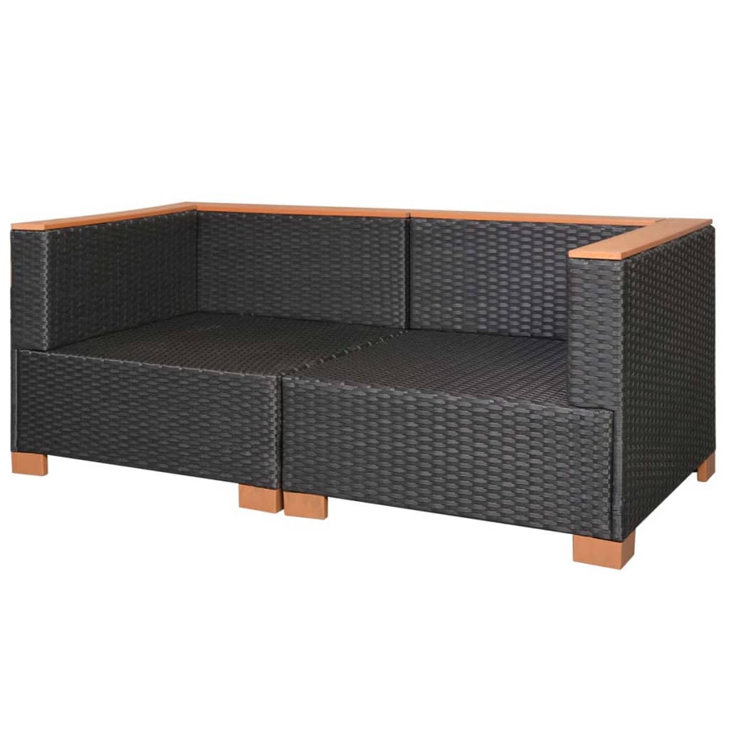 8-delige Loungeset met kussens poly rattan zwart