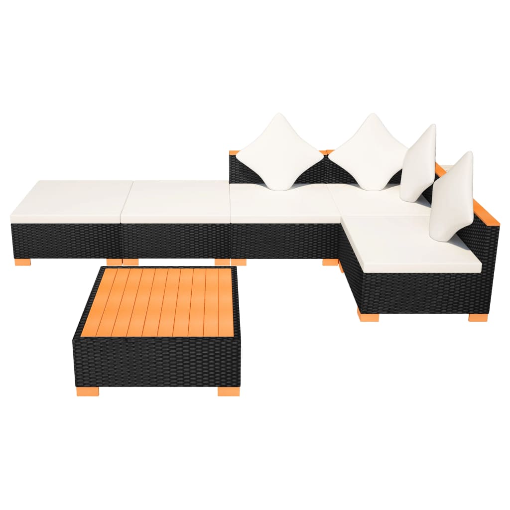 8-delige Loungeset met kussens poly rattan zwart