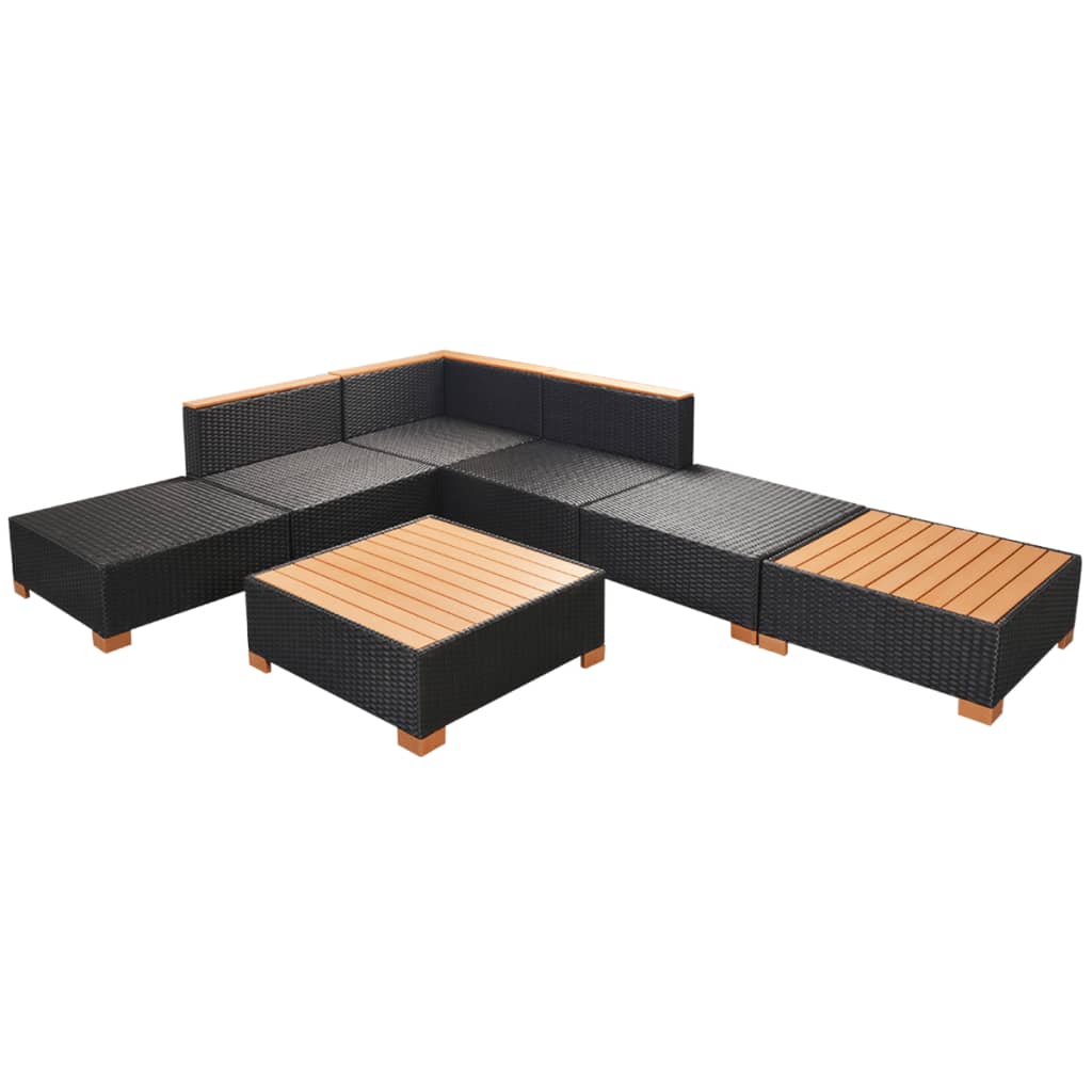 8-delige Loungeset met kussens poly rattan zwart