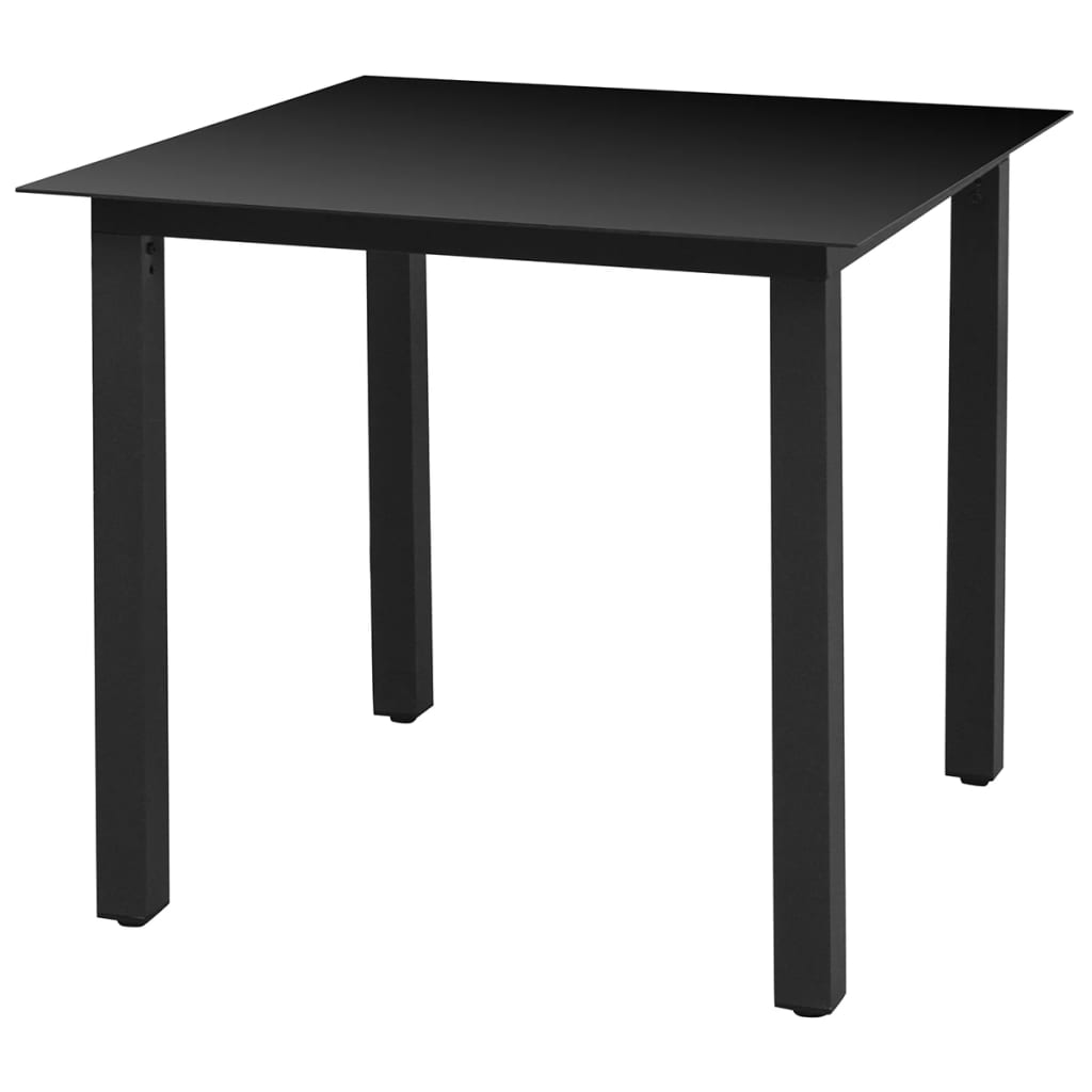 Table de jardin 80x80x74 cm aluminium et verre noir