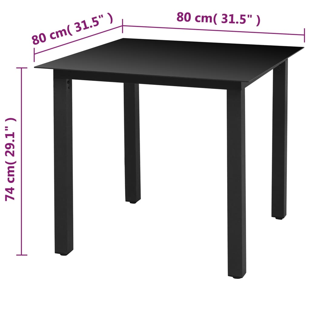 Tuintafel 80x80x74 cm aluminium en glas zwart