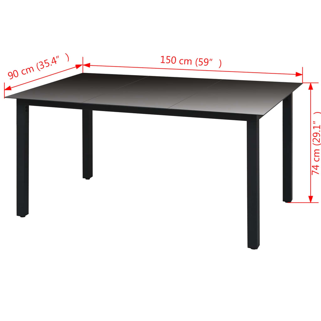 Tuintafel 80x80x74 cm aluminium en glas zwart