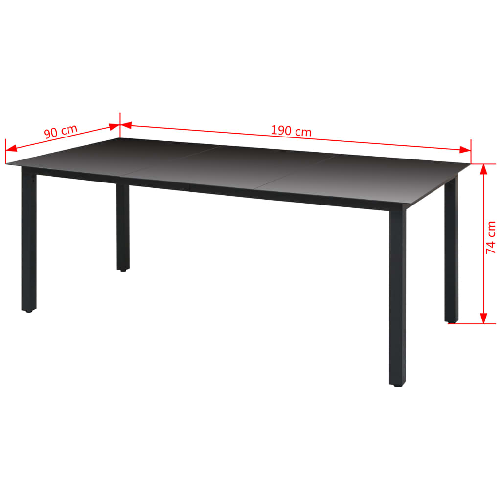 Table de jardin 80x80x74 cm aluminium et verre noir