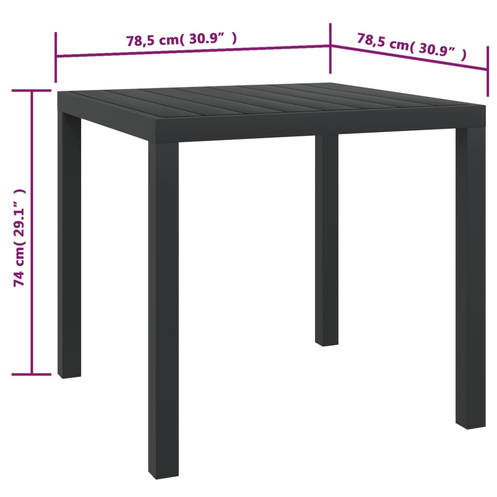 Table de jardin 80x80x74 cm aluminium et HKC noir