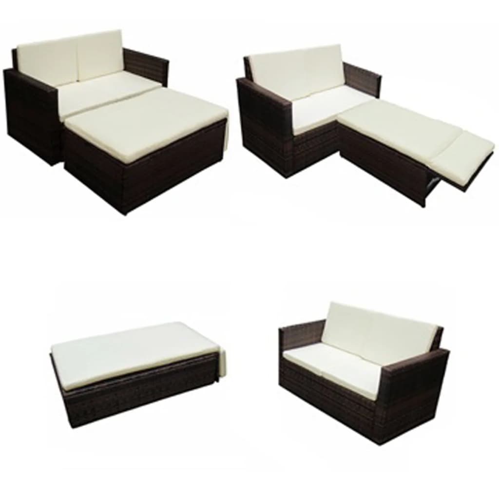 2-delige Loungeset met kussens poly rattan