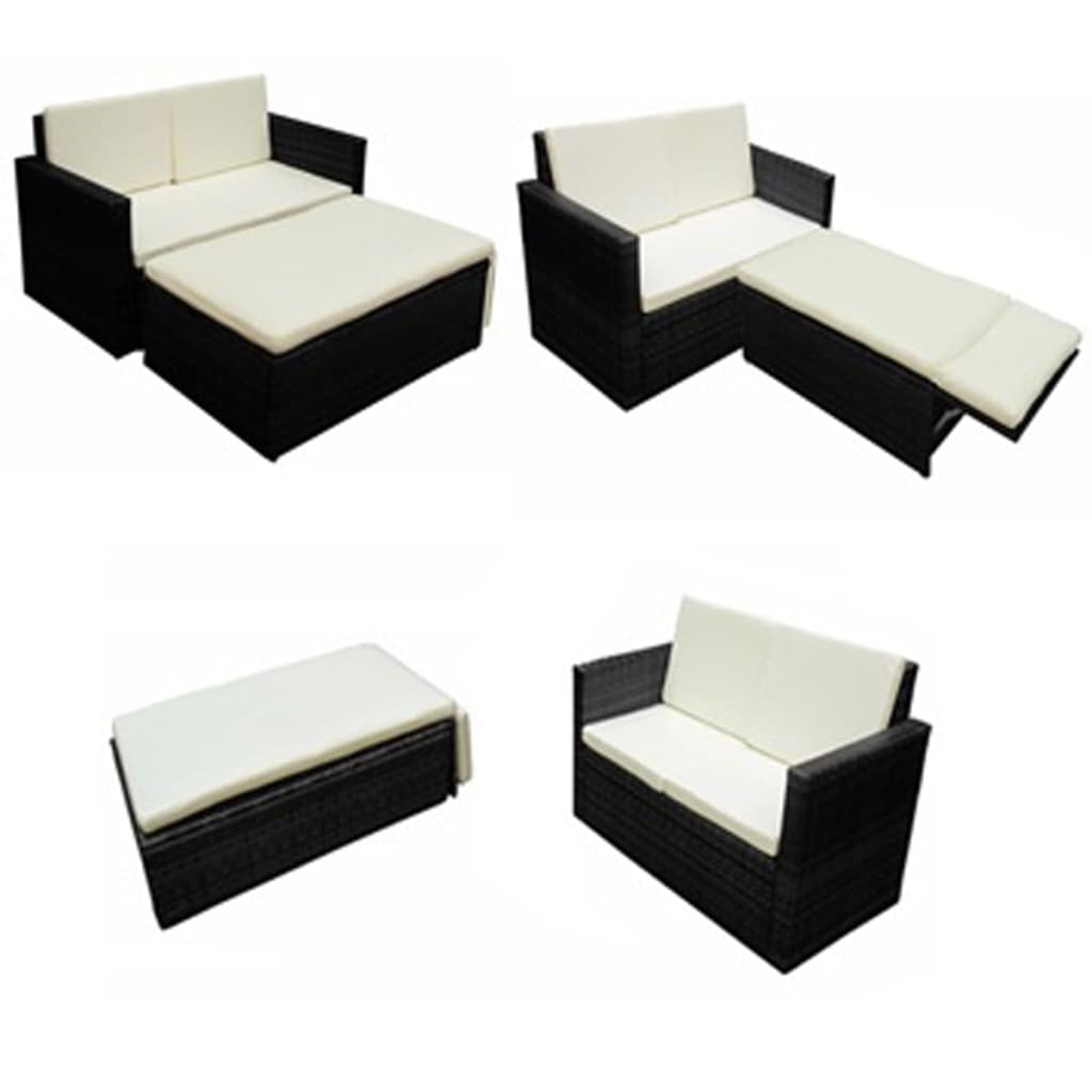 2-delige Loungeset met kussens poly rattan