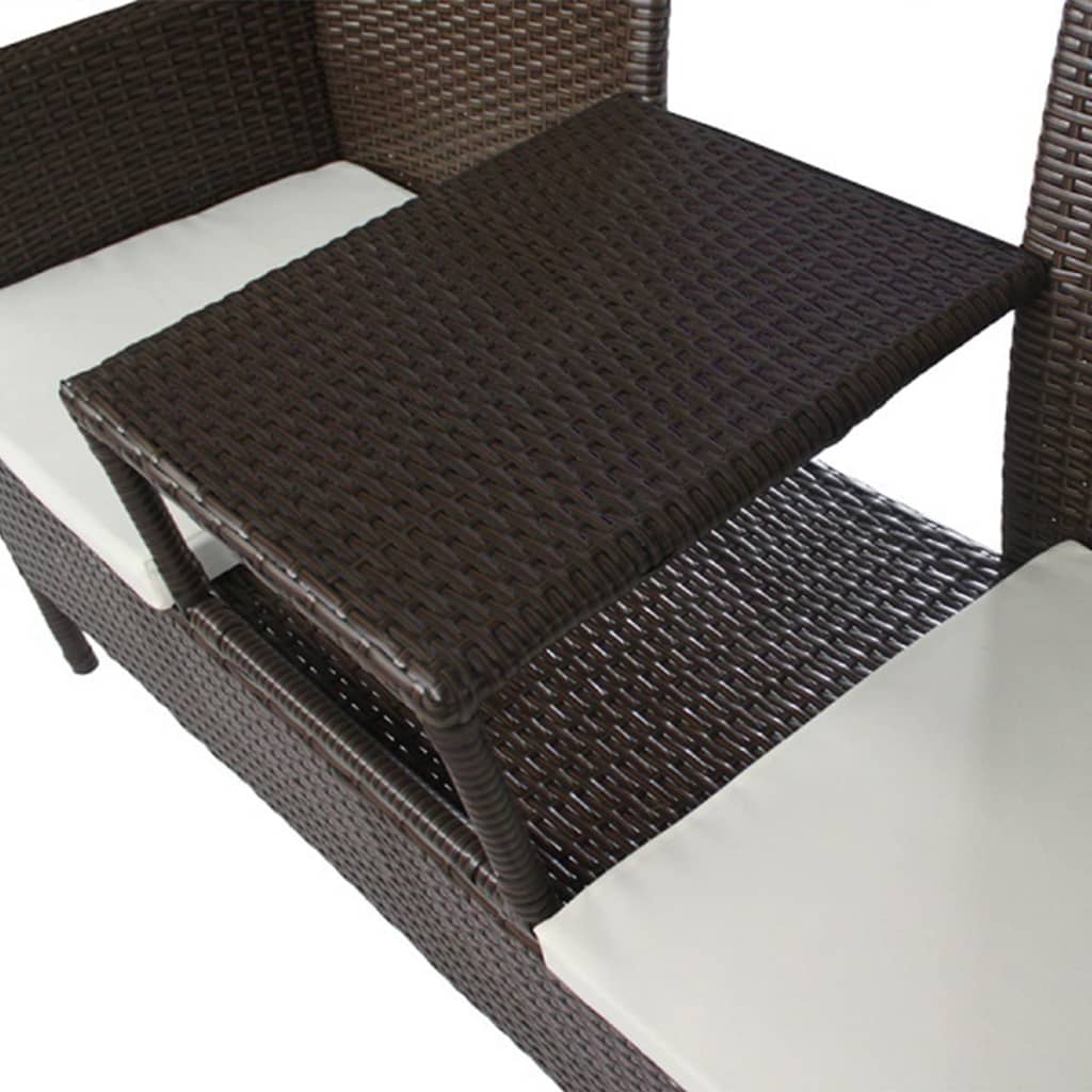 Banc de jardin 2 places avec table poly rotin marron