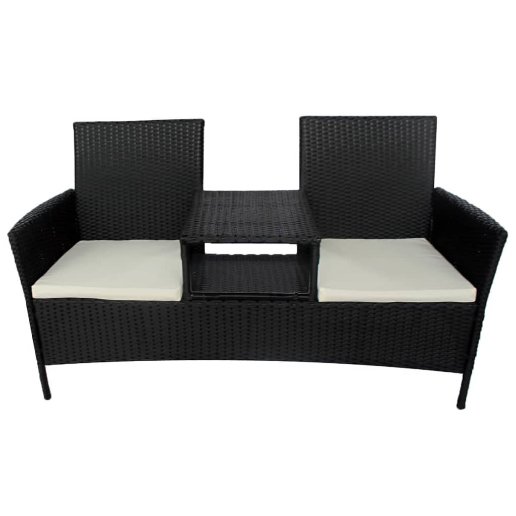 Banc de jardin 2 places avec table poly rotin marron