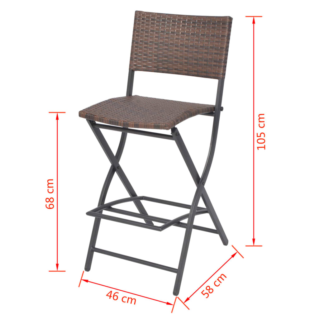 3-delige Bistroset inklapbaar staal poly rattan bruin