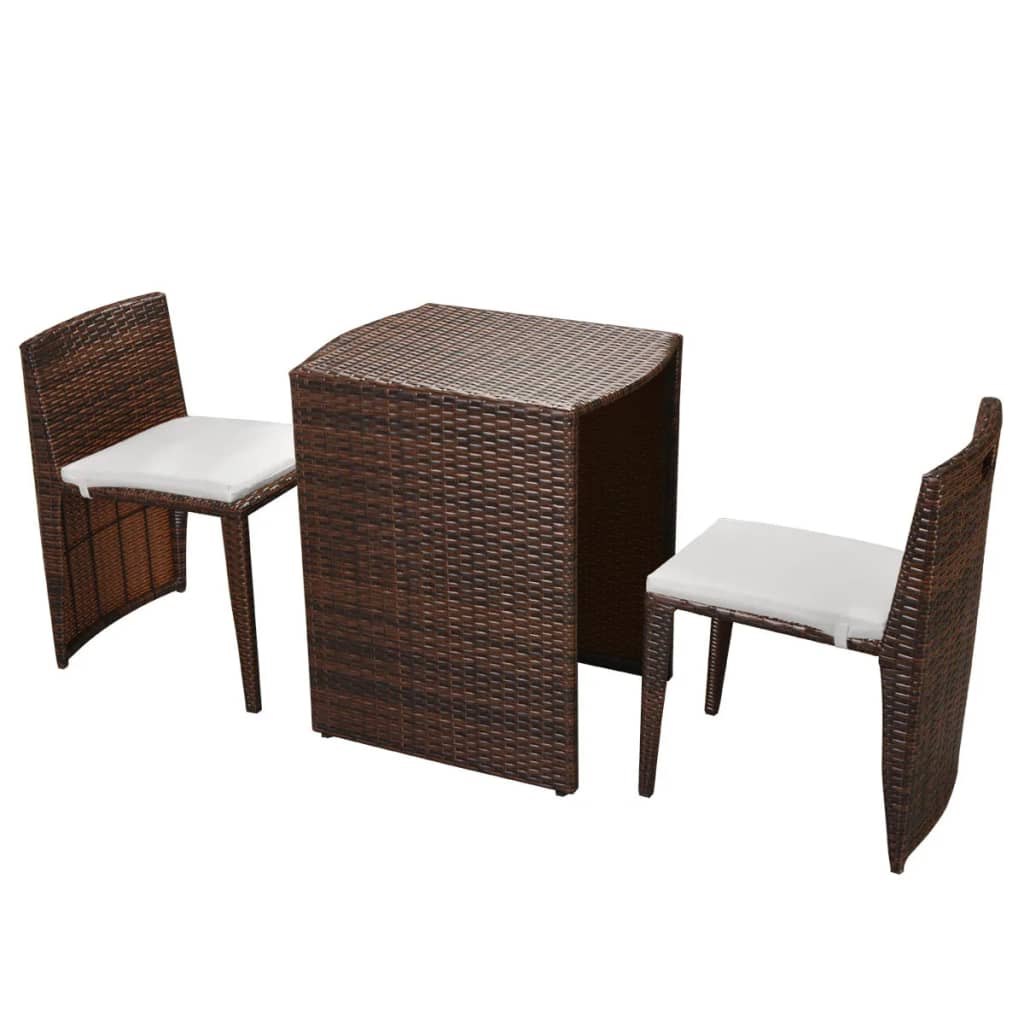 3-delige Bistroset met kussens poly rattan