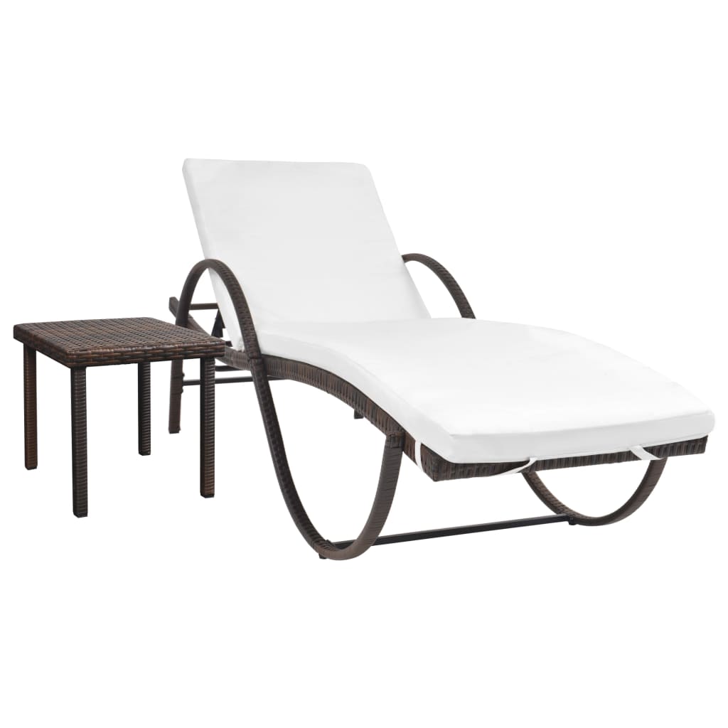 Bain de soleil avec coussin et table en polyrotin