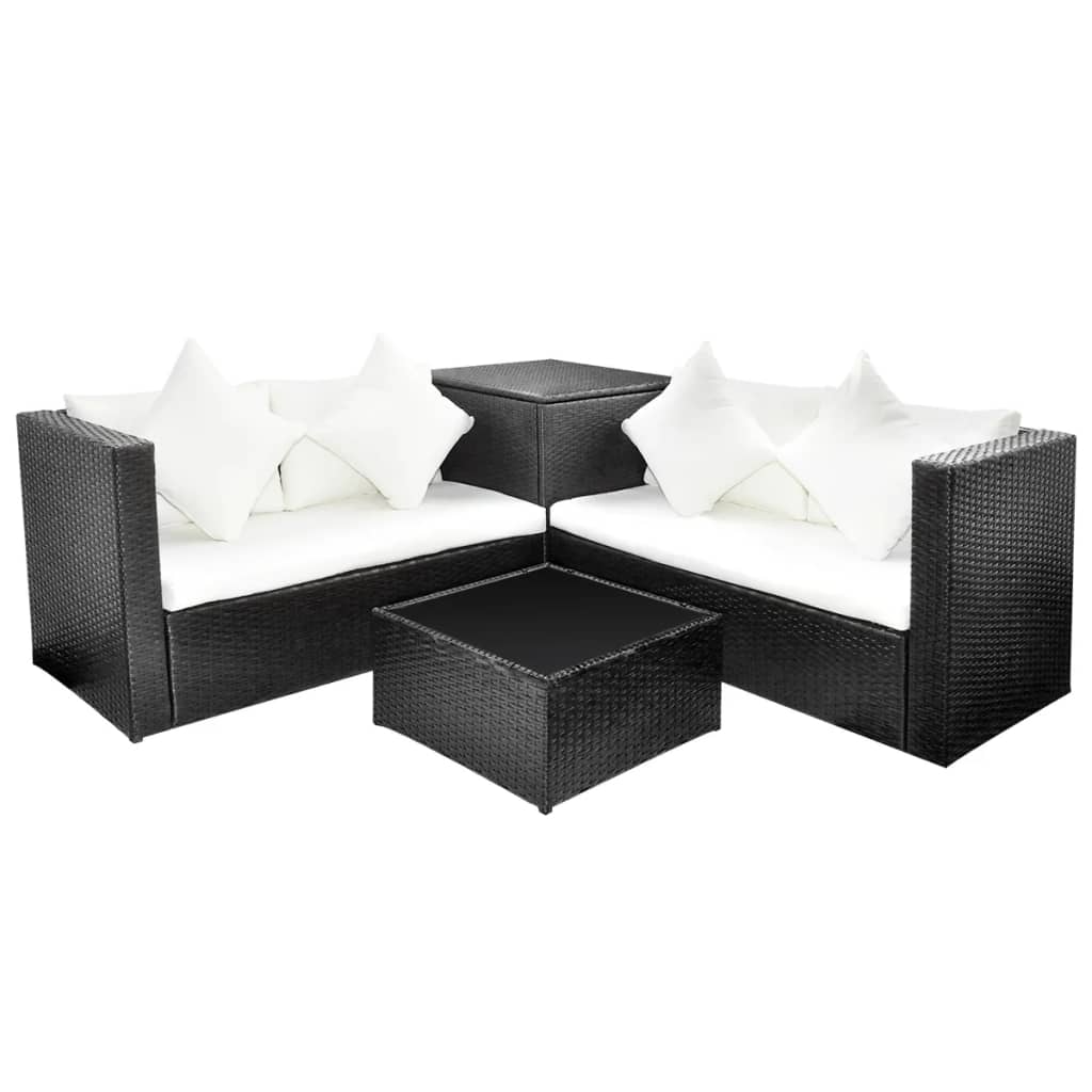 4-delige Loungeset met kussens poly rattan