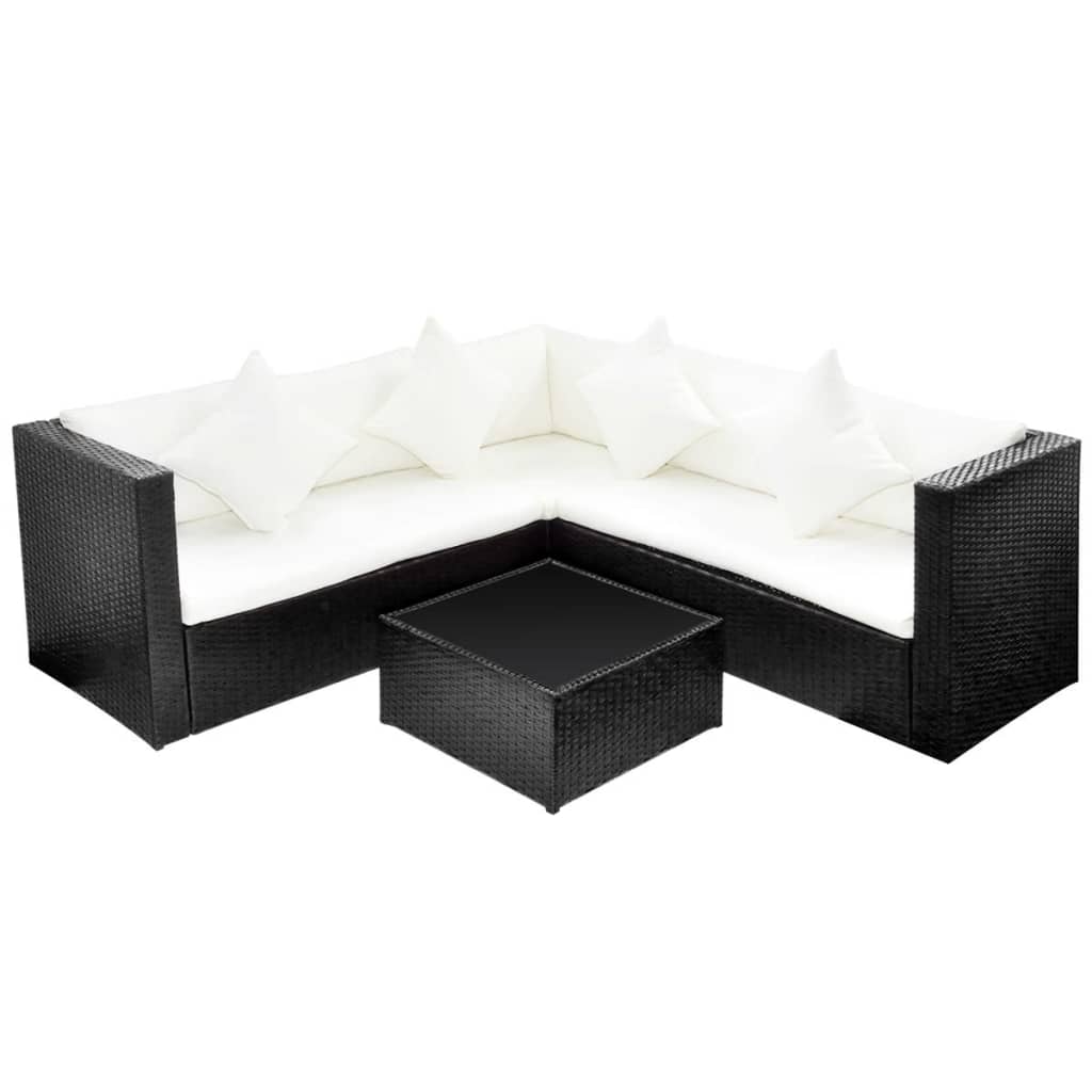 4-delige Loungeset met kussens poly rattan