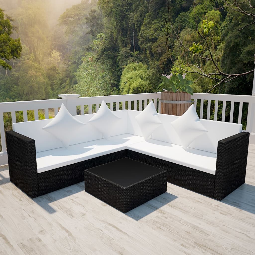 4-delige Loungeset met kussens poly rattan