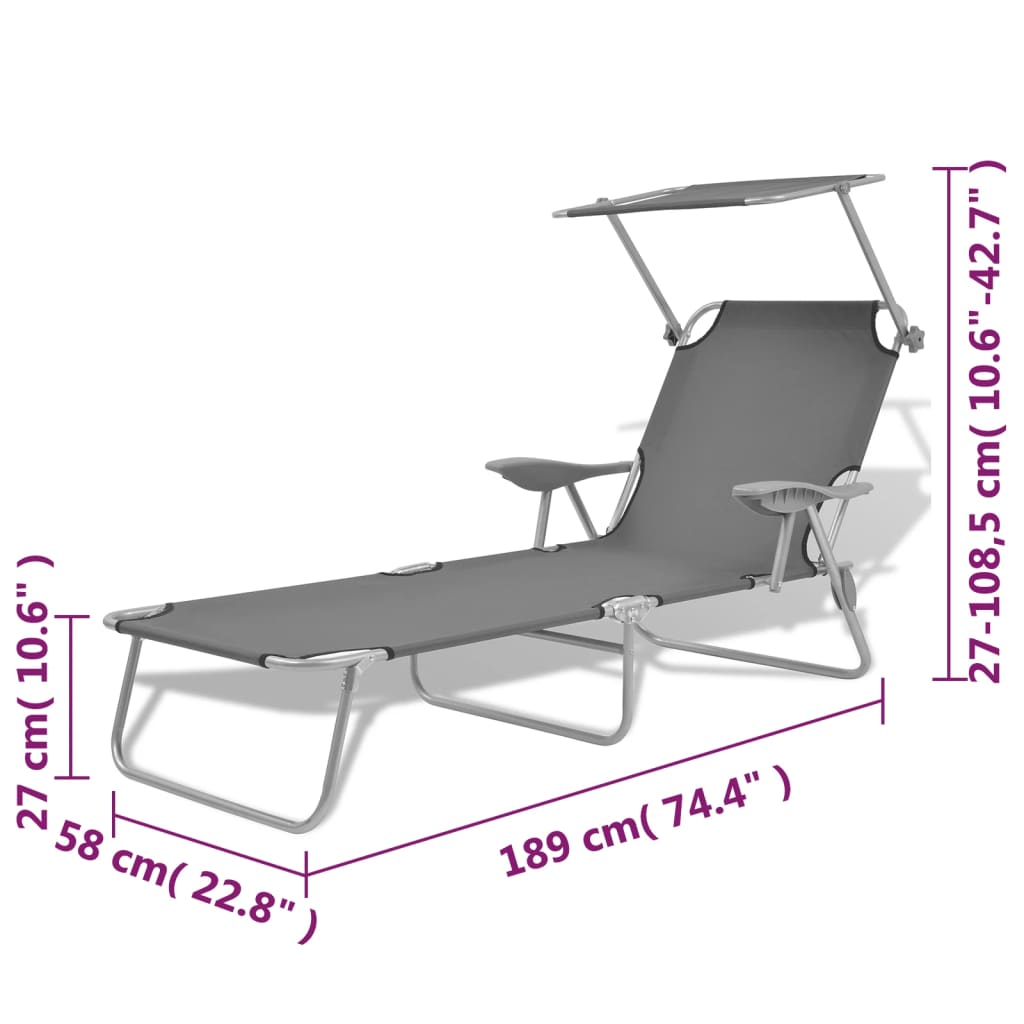 Chaise longue avec auvent en acier