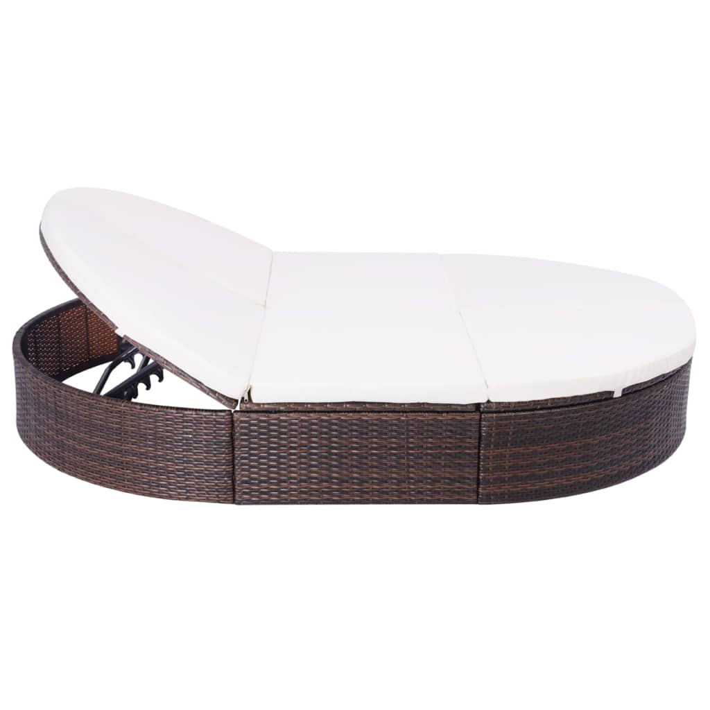 Loungebed met kussen poly rattan