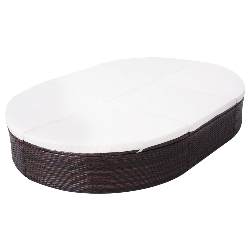 Loungebed met kussen poly rattan