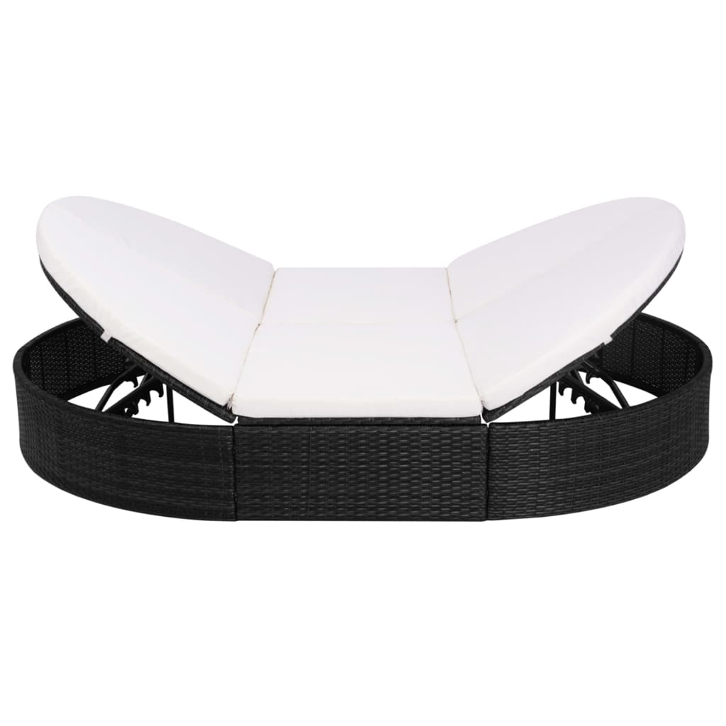 Loungebed met kussen poly rattan