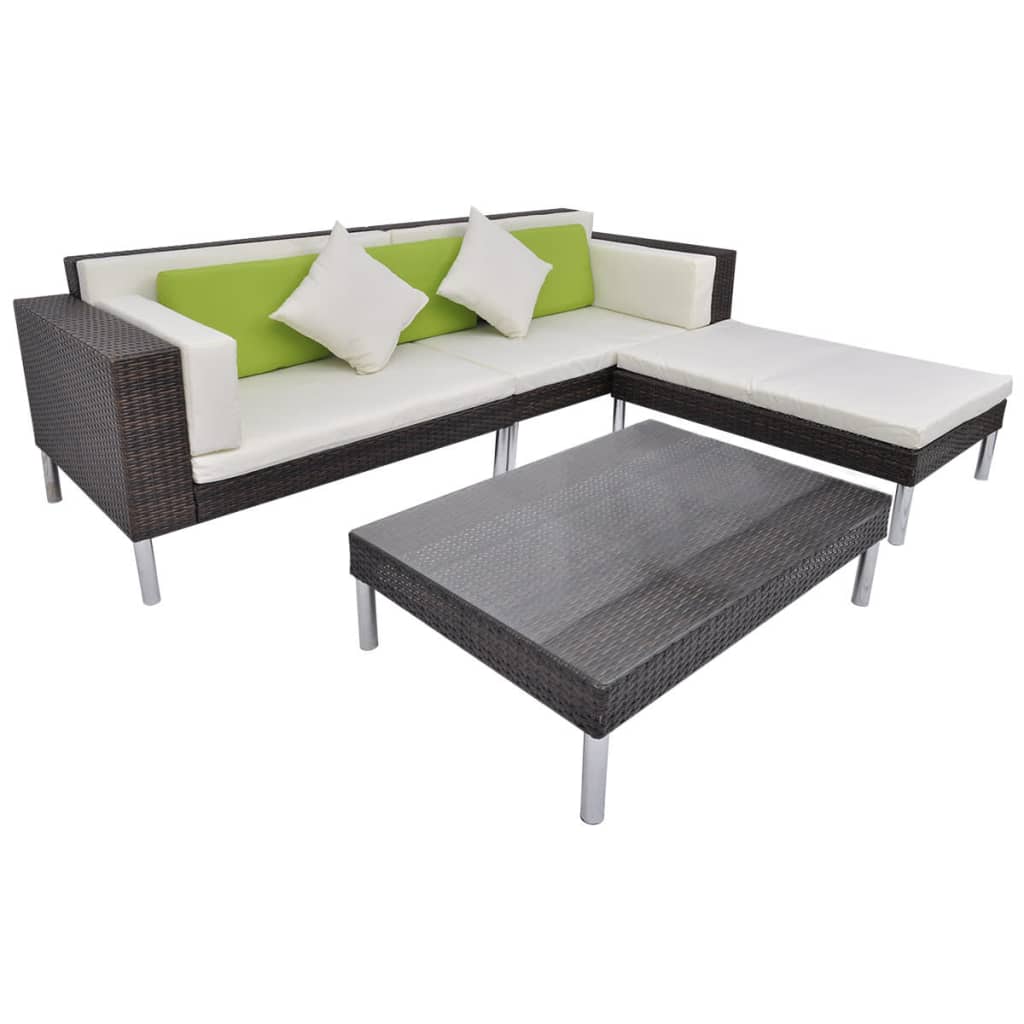 4-delige Loungeset met kussens poly rattan