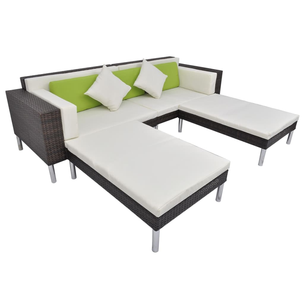 4-delige Loungeset met kussens poly rattan