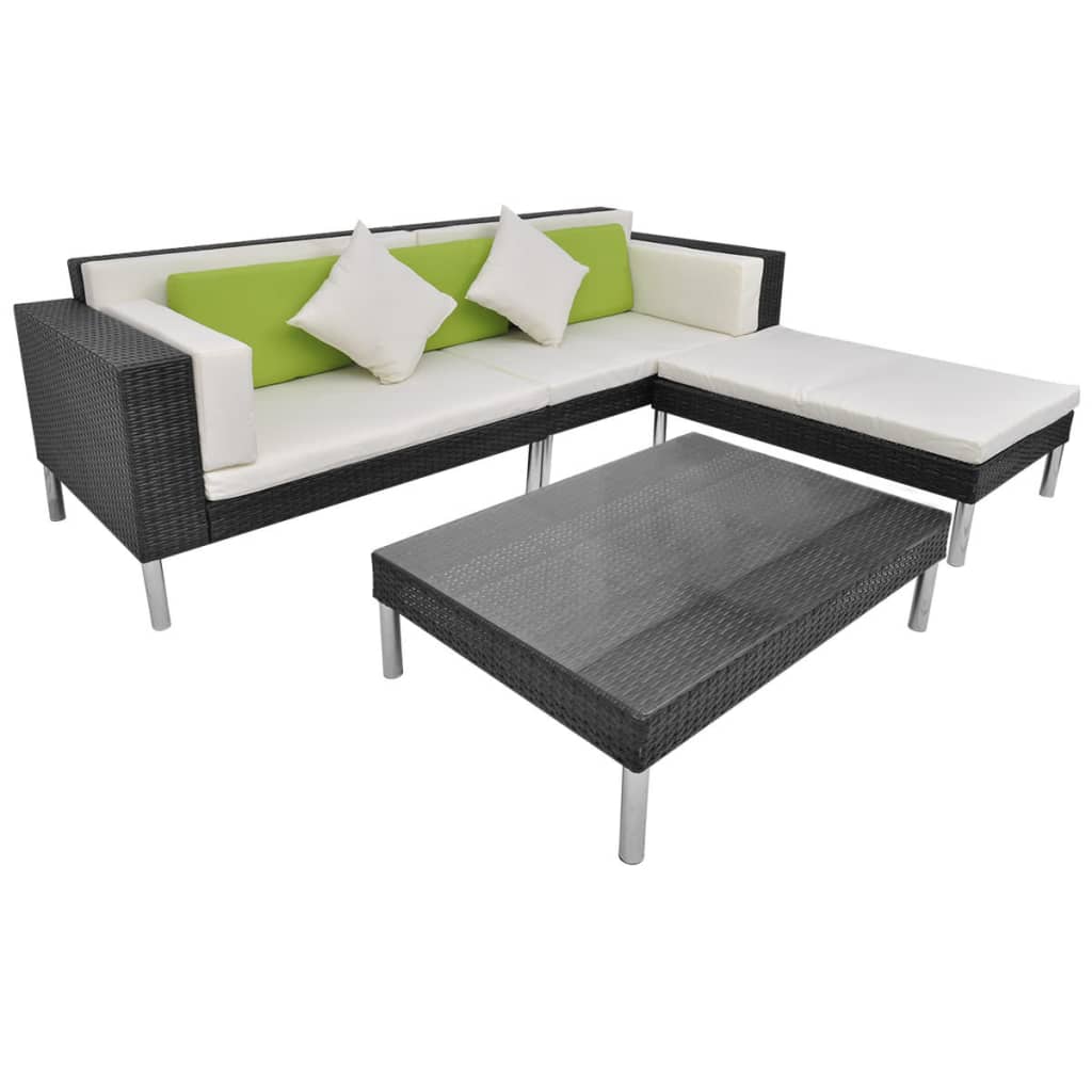 4-delige Loungeset met kussens poly rattan