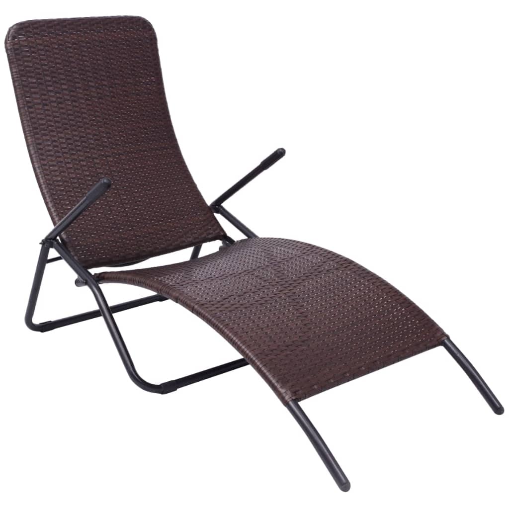 Chaise longue pliante poly rotin marron