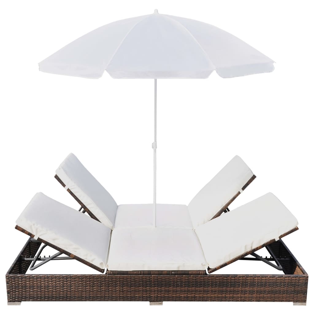 Loungebed met parasol poly rattan