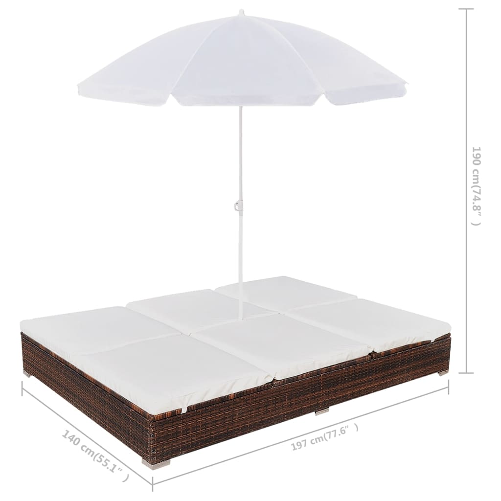 Loungebed met parasol poly rattan