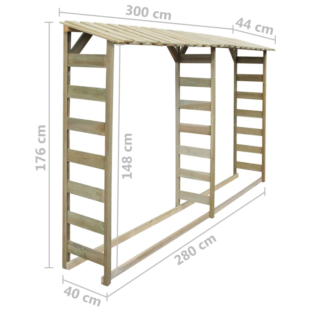 Rangement pour bois de chauffage double 300x44x176 cm bois de pin imprégné