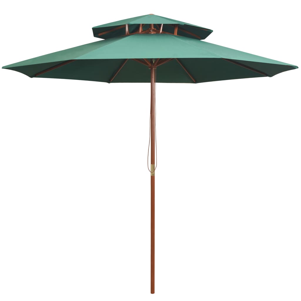 Parasol à deux étages avec mât en bois 270 cm