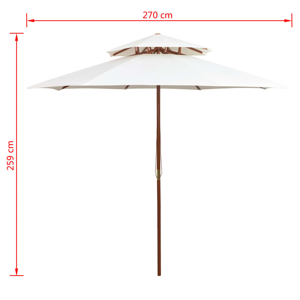 Parasol à deux étages avec mât en bois 270 cm